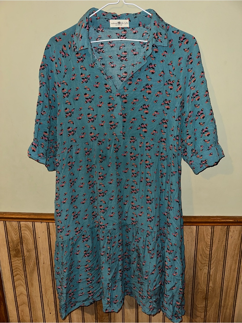 NATURAL LIFE Teal Floral Button-Front Midi Dress